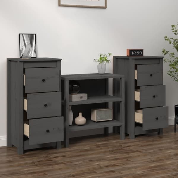 vidaXL Skjenker 2 stk grå 40x35x80 cm heltre furu