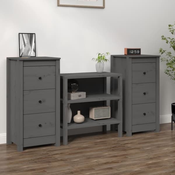 vidaXL Skjenker 2 stk grå 40x35x80 cm heltre furu
