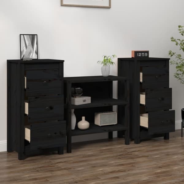 vidaXL Skänk svart 2 st 40x35x80 cm massiv furu