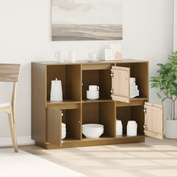 vidaXL Skänk honungsbrun 110,5x35x80 cm massiv furu