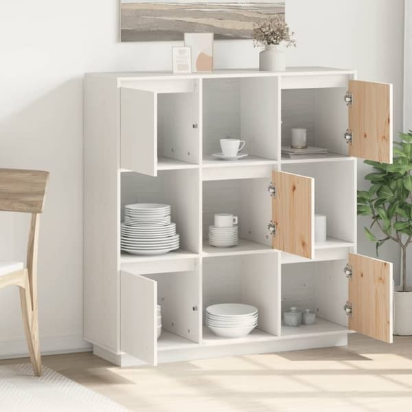 vidaXL Highboard hvit 110,5x35x117 cm heltre furu