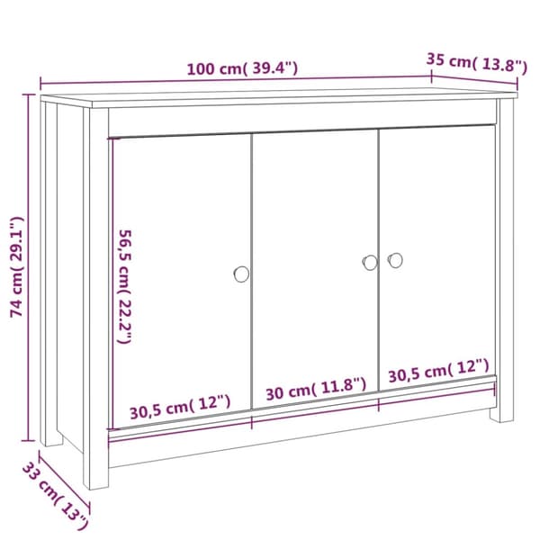 vidaXL Skänk svart 100x35x74 cm massiv furu