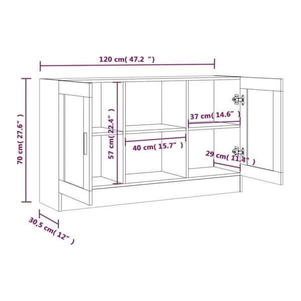 vidaXL Vitrineskap brun eik 120x30,5x70 cm konstruert tre