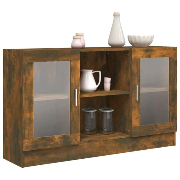 vidaXL Vitrineskap røkt eik 120x30,5x70 cm konstruert tre