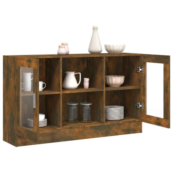 vidaXL Vitrineskap røkt eik 120x30,5x70 cm konstruert tre