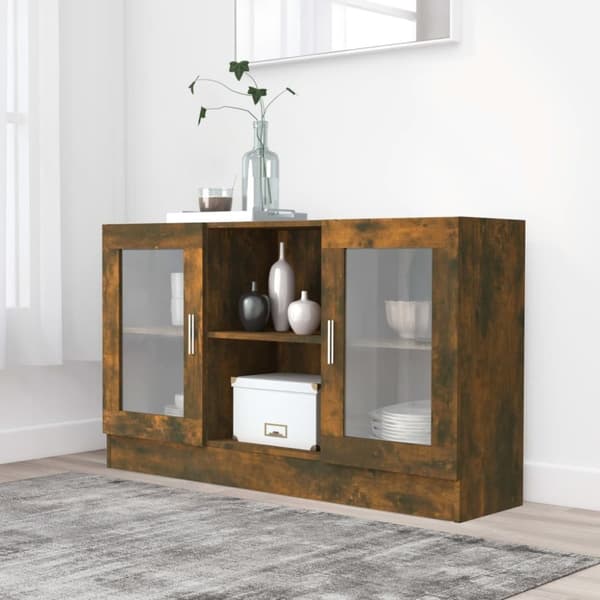 vidaXL Vitrineskap røkt eik 120x30,5x70 cm konstruert tre