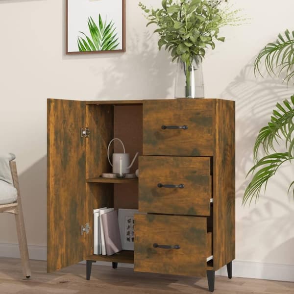 vidaXL Skänk rökfärgad ek 69,5x34x90 cm konstruerat trä