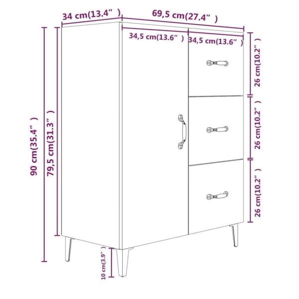vidaXL Skänk rökfärgad ek 69,5x34x90 cm konstruerat trä