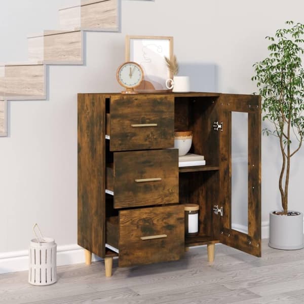 vidaXL Byrå rökfärgad ek 69,5x34x90 cm konstruerat trä