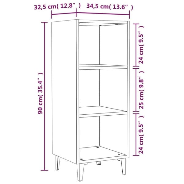 vidaXL Skjenk brun eik 34,5x32,5x90 cm konstruert tre