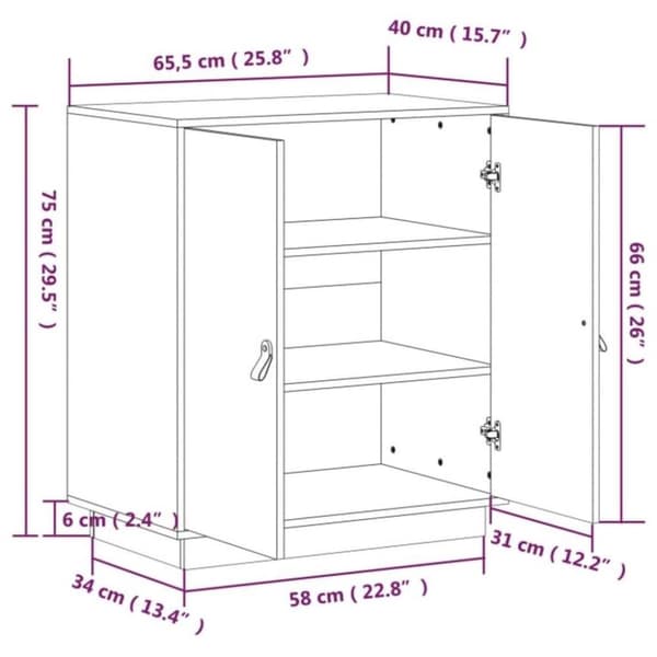 vidaXL Skjenk 65,5x40x75 cm heltre furu