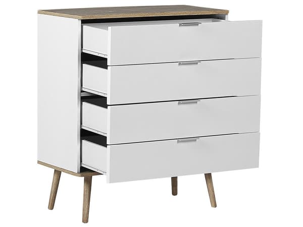 Kommode Hvit Skjenk med 4 Skuffer 93 x 79 cm Stue Soverom Gang Oppbevaringsskap Skandinavisk Stil