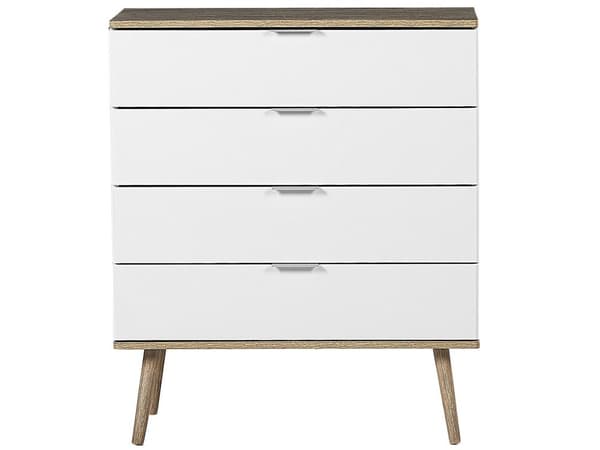 Kommode Hvit Skjenk med 4 Skuffer 93 x 79 cm Stue Soverom Gang Oppbevaringsskap Skandinavisk Stil