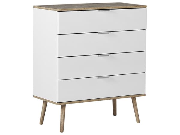 Kommode Hvit Skjenk med 4 Skuffer 93 x 79 cm Stue Soverom Gang Oppbevaringsskap Skandinavisk Stil