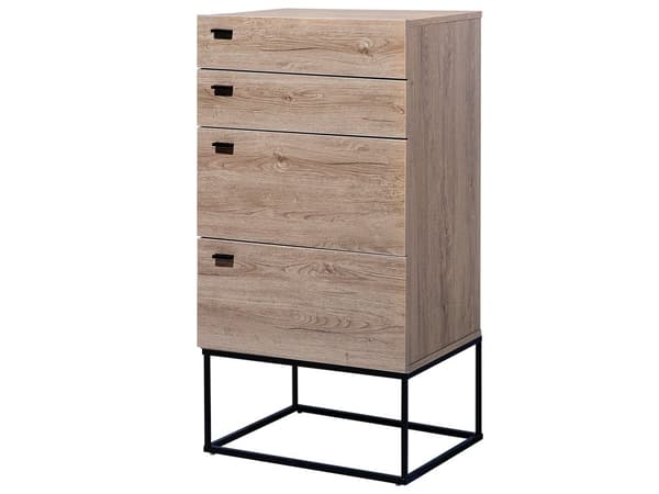 Kommode Lyst Tre med 4 skuffer Svart Metallbunn Rustikk Stil Interiør Moderne