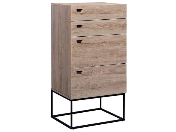 Kommode Lyst Tre med 4 skuffer Svart Metallbunn Rustikk Stil Interiør Moderne