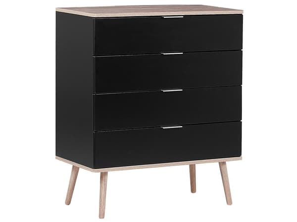 Kommode Svart Skjenk med 4 Skuffer 93 x 79 cm Stue Soverom Gang Oppbevaringsskap Skandinavisk Stil