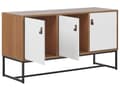 Miniatyrbilde 6 av 10: Skjenk Lyst tre med hvite metallben Rektangulært oppbevaringsskap TV-stativ med 3 rom Dører 62 x 112 cm Stue Møbler