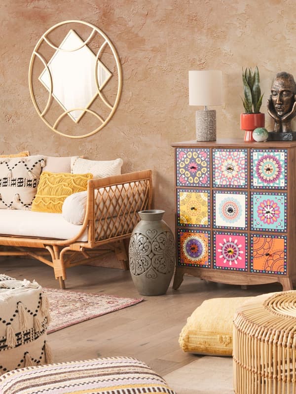 Flerfarget Skjenk Marokkansk Stil med 9 Skuffer Vintage Boho