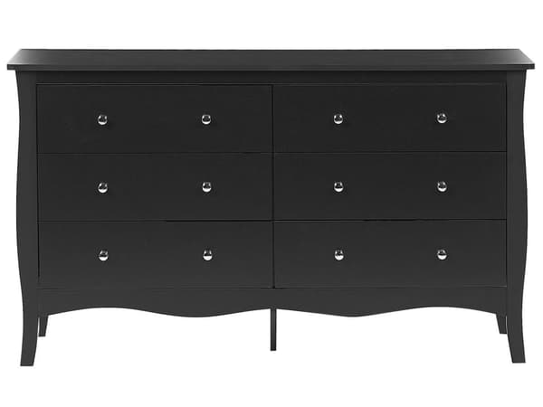 Kommode Svart Skjenk med 6 Skuffer 75 x 130 cm Stue Soverom Gang Oppbevaring Moderne fransk stil