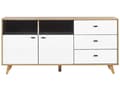 Miniatyrbilde 4 av 8: Skjenk Lyst Tre Hvit Konstruert Treverk Ben Heltre 3 Skuffer 2 Åpne Hyller 2 Skap Minimalistisk Design Kommode Oppbevaring