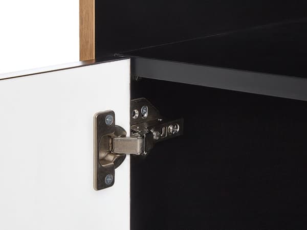 Skjenk Lyst Tre Hvit Konstruert Treverk Ben Heltre 3 Skuffer 2 Åpne Hyller 2 Skap Minimalistisk Design Kommode Oppbevaring