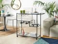 Miniatyrbilde 2 av 7: Kjøkkenvogn Svart jern herdet glass 86 x 40 cm Industrielle hjul med bremser Flaskestativ Hyller Spisestue