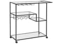 Miniatyrbilde 1 av 7: Kjøkkenvogn Svart jern herdet glass 86 x 40 cm Industrielle hjul med bremser Flaskestativ Hyller Spisestue