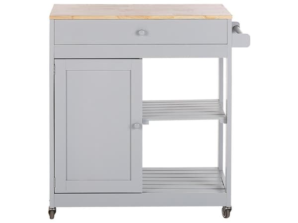 Kjøkkenvogn Grå Gummitre 75 x 43 x 87 cm Skap Håndklestativ Bestikkskuff Hjul