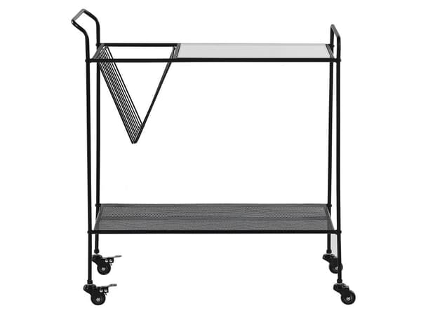 Kjøkkenvogn Svart Metall 70 cm Herdet Glassplate med hylle og hjul Industriell Moderne