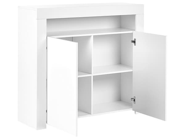 Sidobord med 2 Dörrar Vit MDF Spånskiva 4 Hyllor med LED-ljus Matt Förvaring Byrå