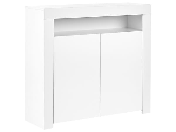 Sidobord med 2 Dörrar Vit MDF Spånskiva 4 Hyllor med LED-ljus Matt Förvaring Byrå