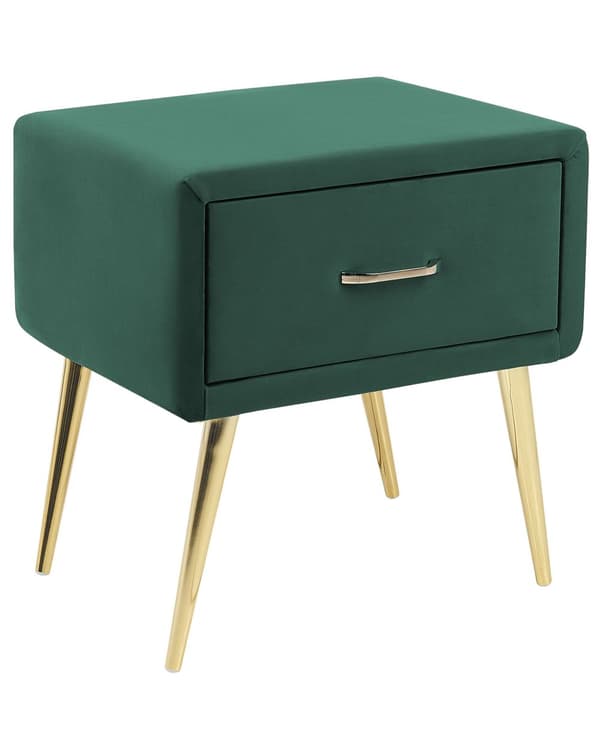 Nattduksbord Grön Sammet 1 Låda Minimalistisk Design Retro Vintage Sovrumsmöbler