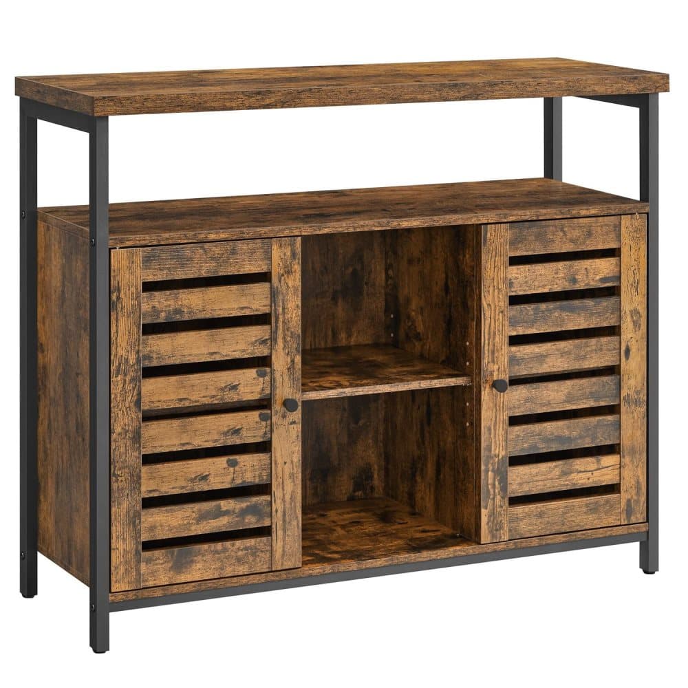 Rootz Sideboard - Köksskåp - Byrå med lamelldörrar - Industriell design - Vintage brun-svart (35 x 100 x 81,5 cm)