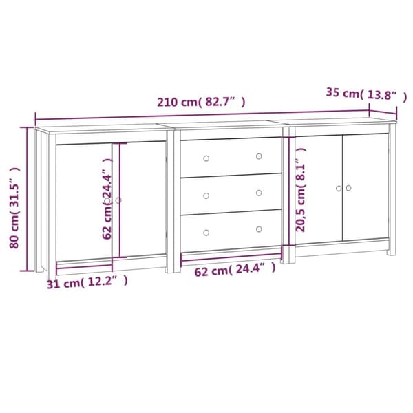 vidaXL Senkki 210x35x80 cm täysi mänty