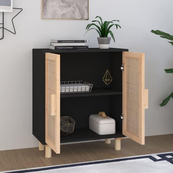 vidaXL Senkki musta 60x30x70 cm täysi mänty ja luonnonrottinki