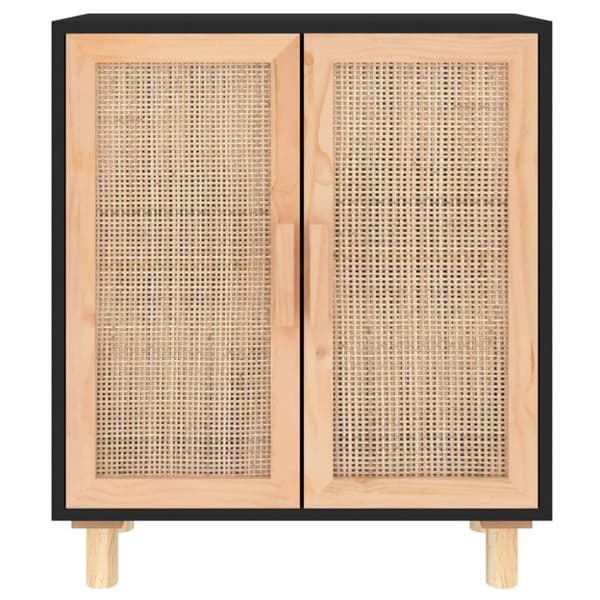 vidaXL Senkki musta 60x30x70 cm täysi mänty ja luonnonrottinki