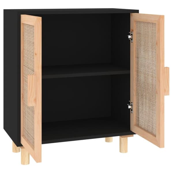 vidaXL Senkki musta 60x30x70 cm täysi mänty ja luonnonrottinki