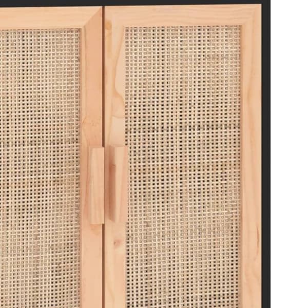 vidaXL Senkki musta 60x30x70 cm täysi mänty ja luonnonrottinki