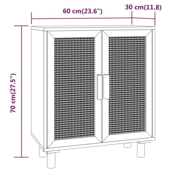 vidaXL Senkki valkoinen 60x30x70 cm täysi mänty ja luonnonrottinki