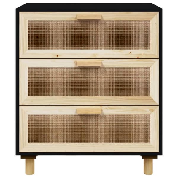 vidaXL Senkki musta 60x30x70 cm täysi mänty ja luonnonrottinki