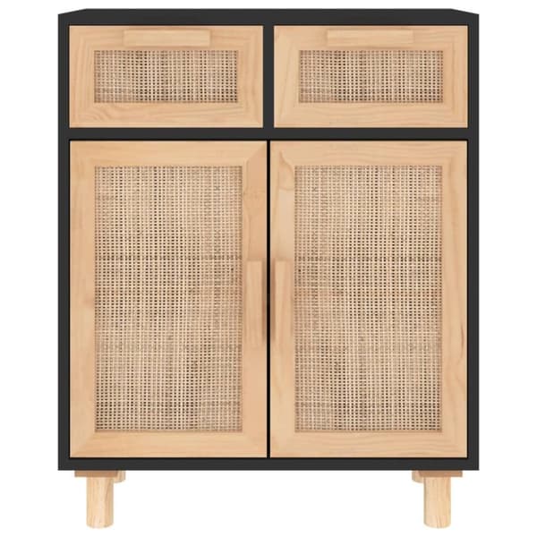 vidaXL skænk 60x30x75 cm massivt fyrretræ og naturlig rattan sort