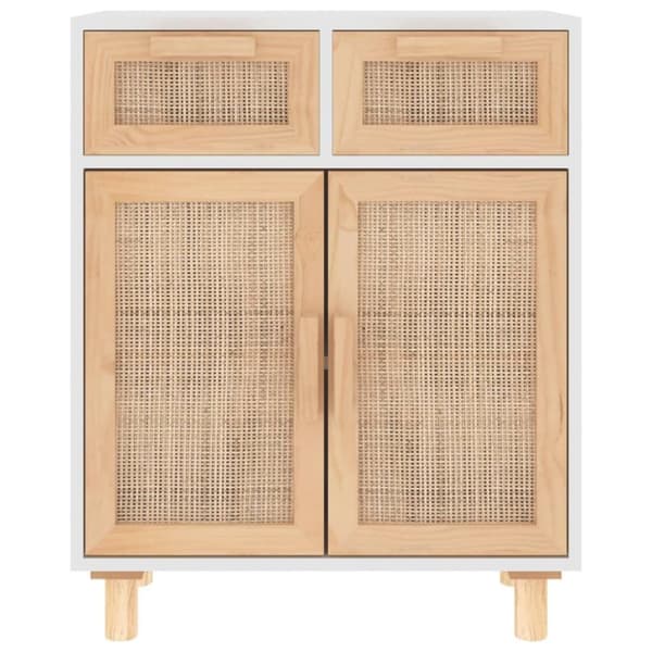 vidaXL skænk 60x30x75 cm massivt fyrretræ og naturlig rattan hvid