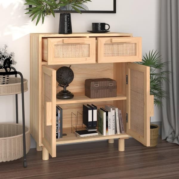 vidaXL Senkki ruskea 60x30x75 cm täysi mänty ja luonnonrottinki
