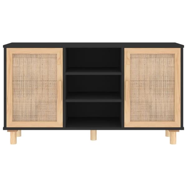 vidaXL Senkki musta 105x30x60 cm täysi mänty ja luonnonrottinki
