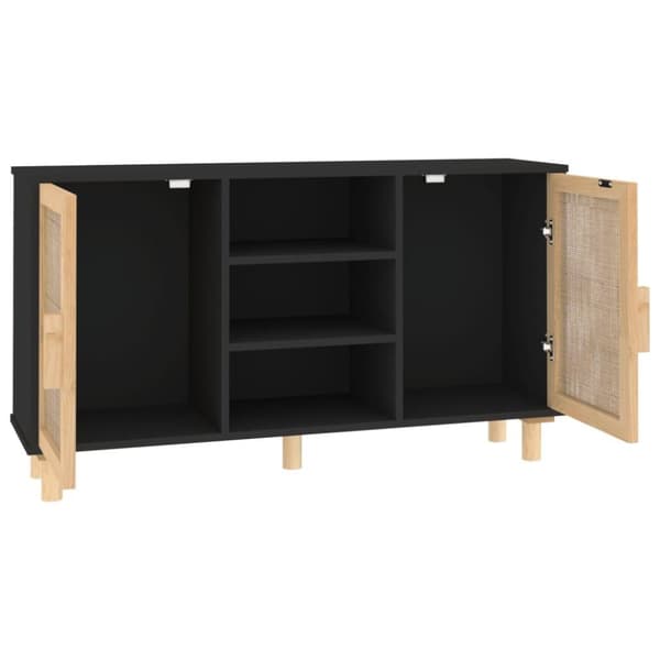 vidaXL Senkki musta 105x30x60 cm täysi mänty ja luonnonrottinki