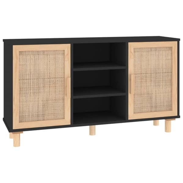 vidaXL Senkki musta 105x30x60 cm täysi mänty ja luonnonrottinki