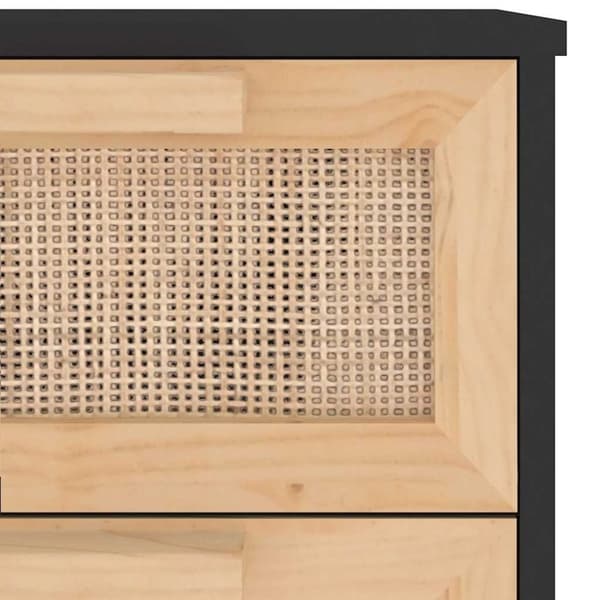 vidaXL skænk 40x30x90 cm massivt fyrretræ og naturlig rattan sort
