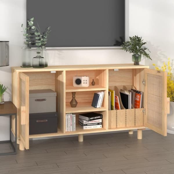 vidaXL Senkki ruskea 105x30x60 cm täysi mänty ja luonnonrottinki