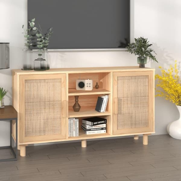 vidaXL Senkki ruskea 105x30x60 cm täysi mänty ja luonnonrottinki